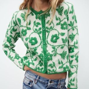 🆕 Zara FLORAL KNIT JACQUARD CARDIGAN
